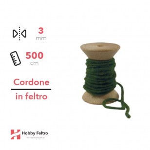 Cordone in Feltro di Lana Verde Scuro 3mm 500cm COD.14