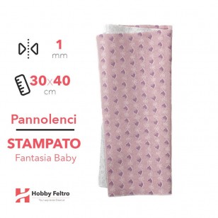 Pannolenci Stampato Fantasia Baby Riga Cuori Rosa 1mm 30x40cm COD.20026-7
