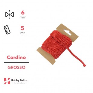 Cordoncino Grosso Rosso 8mm Confezione 5 metri COD.a3